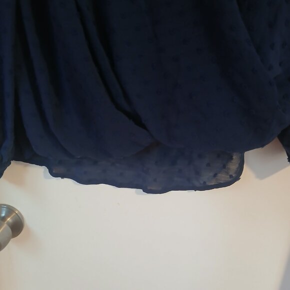 Beacon Appatel Women's Faux Wrap Swiss Dot Long Sleeve Navy Top NWOT - Picture 5 of 7